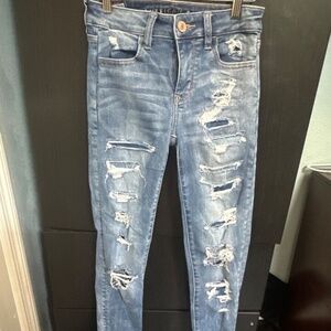AEO American Eagle Women's Size 0 Regular Destroyed Hi-Rise Jeggings Jeans